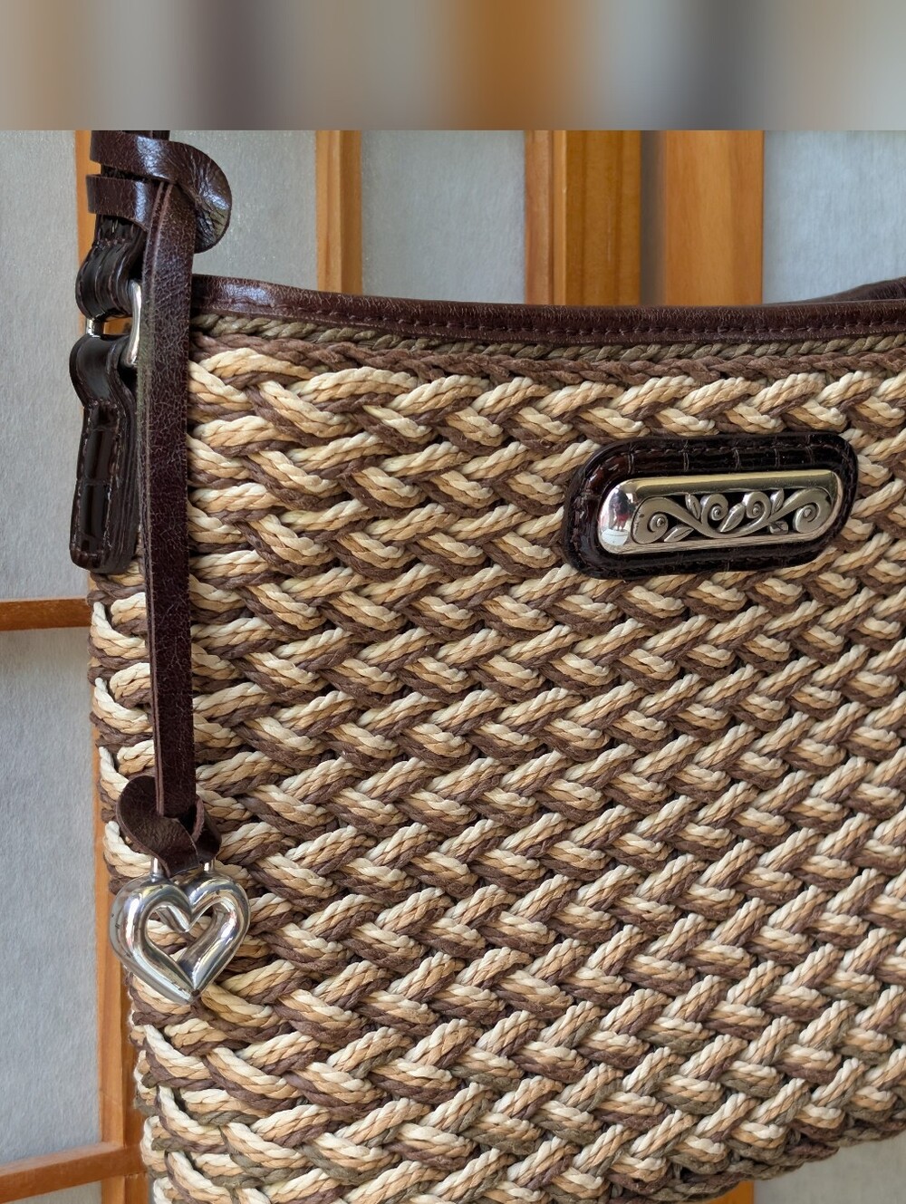 Brighton Straw Purse - Leather + Silver Accents - Elana Crossbody Woven Jute Bag - Picture 2 of 10